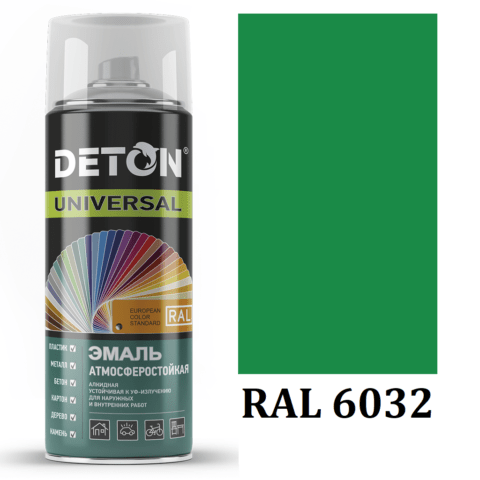 Краска RAL 6032 DETON Universal аэрозольная алкидная зеленая 520 мл.